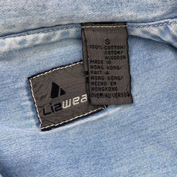 VINTAGE LIZWEAR Retro 90s Cotton Denim Shirt Small Button Front Casual - Picture 6 of 8